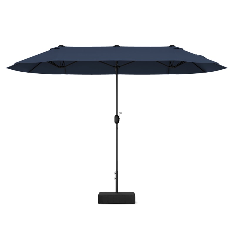 13FT Double-sided Patio Umbrella Extra Large Twin Table Umbrella Outdoor Market Umbrella with Crank Handle & Umbrella Base