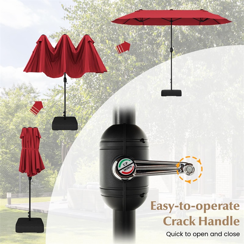 13FT Double-sided Patio Umbrella Extra Large Twin Table Umbrella Outdoor Market Umbrella with Crank Handle & Umbrella Base