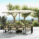 13FT Double-sided Patio Umbrella Large Twin Table Umbrella Outdoor Market Umbrella with Solar Lights, Crank Handle, Umbrella Base