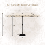 13FT Double-sided Patio Umbrella Large Twin Table Umbrella Outdoor Market Umbrella with Solar Lights, Crank Handle, Umbrella Base