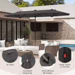 13FT Double-sided Patio Umbrella Large Twin Table Umbrella Outdoor Market Umbrella with Solar Lights, Crank Handle, Umbrella Base