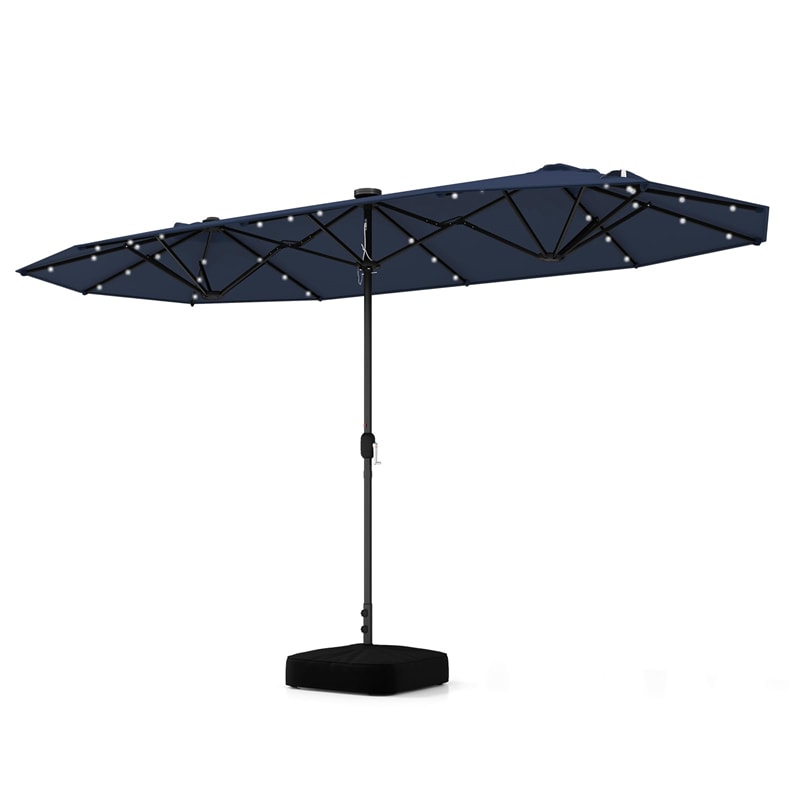 13FT Double-sided Patio Umbrella Large Twin Table Umbrella Outdoor Market Umbrella with Solar Lights, Crank Handle, Umbrella Base