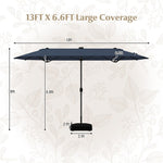 13FT Double-sided Patio Umbrella Large Twin Table Umbrella Outdoor Market Umbrella with Solar Lights, Crank Handle, Umbrella Base