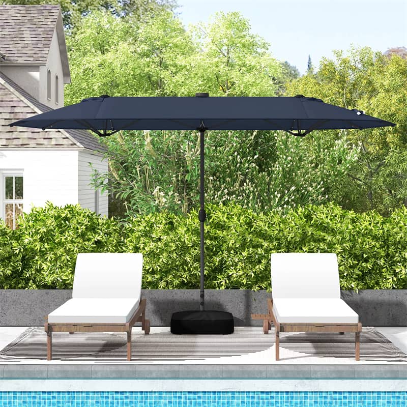 13FT Double-sided Patio Umbrella Large Twin Table Umbrella Outdoor Market Umbrella with Solar Lights, Crank Handle, Umbrella Base