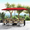 13FT Double-sided Patio Umbrella Large Twin Table Umbrella Outdoor Market Umbrella with Solar Lights, Crank Handle, Umbrella Base