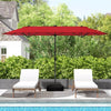 13FT Double-sided Patio Umbrella Large Twin Table Umbrella Outdoor Market Umbrella with Solar Lights, Crank Handle, Umbrella Base