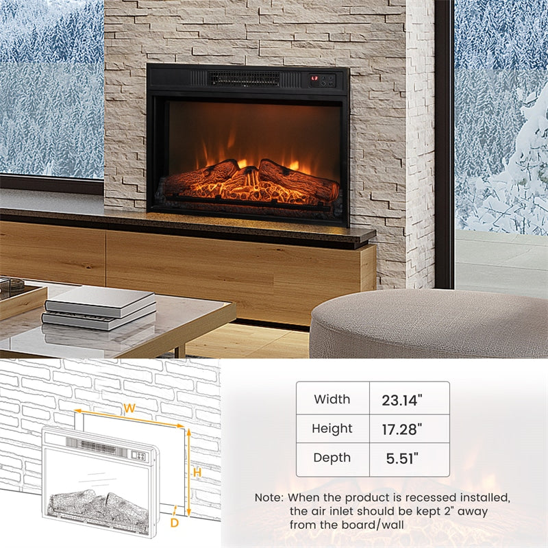 23" Electric Fireplace Insert 1400W Recessed Freestanding Fireplace Heater with Remote Control & Adjustable Flame