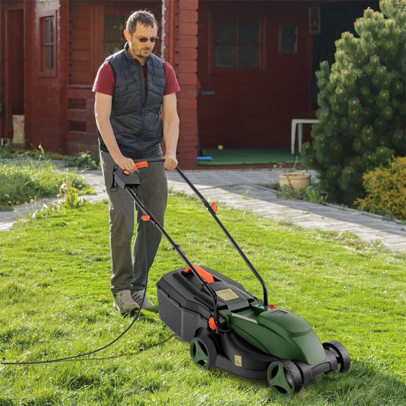 14" Electric Corded Lawn Mower 12-AMP 2-in-1 Walk-Behind Lawnmower with Grass Collection Box & 3 Adjustable Cutting Position