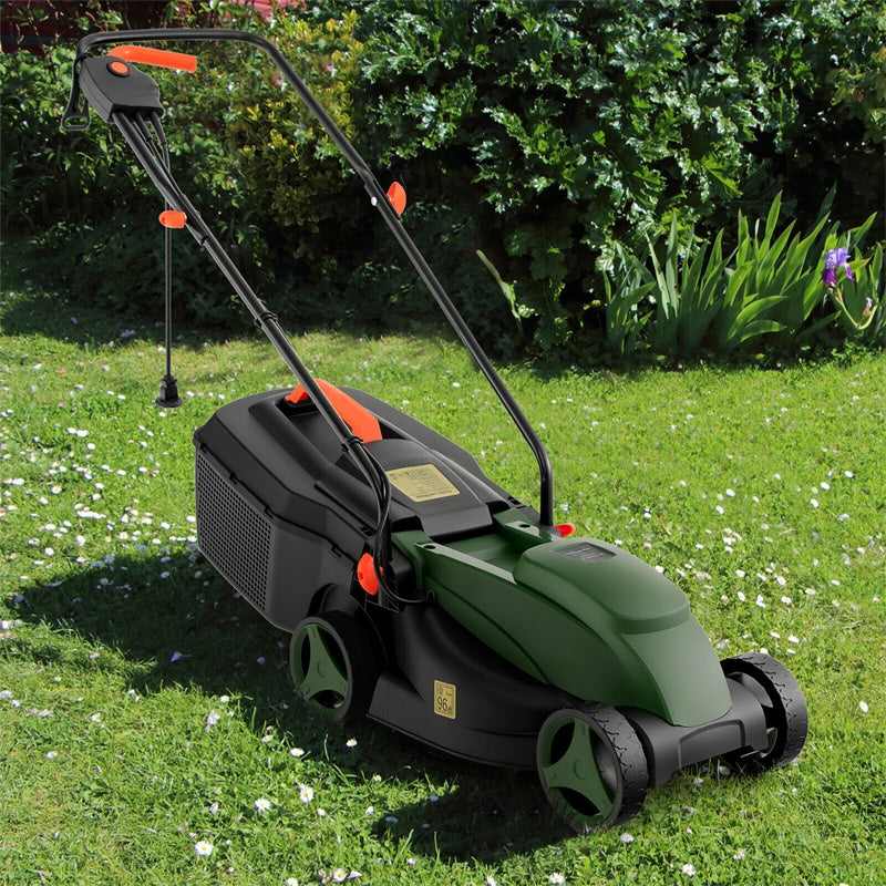 14" Electric Corded Lawn Mower 12-AMP 2-in-1 Walk-Behind Lawnmower with Grass Collection Box & 3 Adjustable Cutting Position