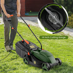 14" Electric Corded Lawn Mower 12-AMP 2-in-1 Walk-Behind Lawnmower with Grass Collection Box & 3 Adjustable Cutting Position