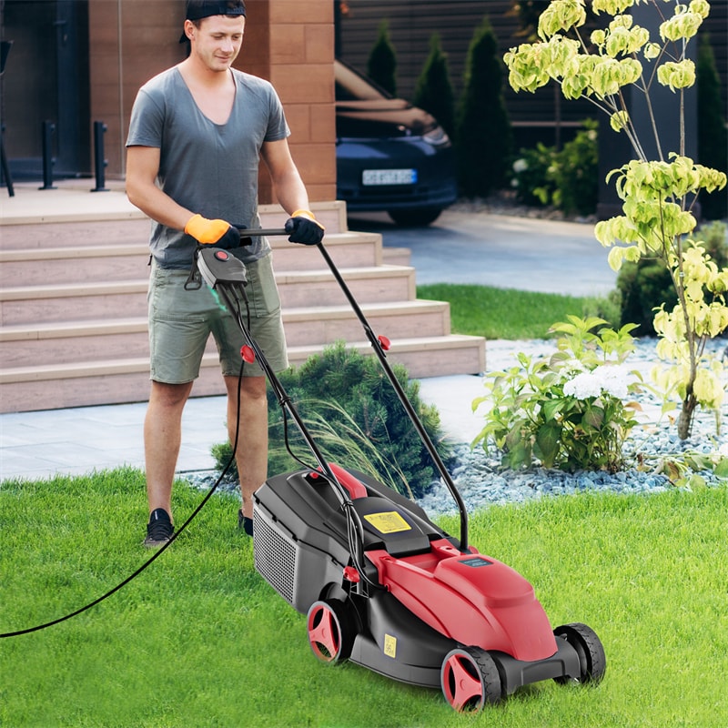 14" Electric Corded Lawn Mower 12-AMP 2-in-1 Walk-Behind Lawnmower with Grass Collection Box & 3 Adjustable Cutting Position