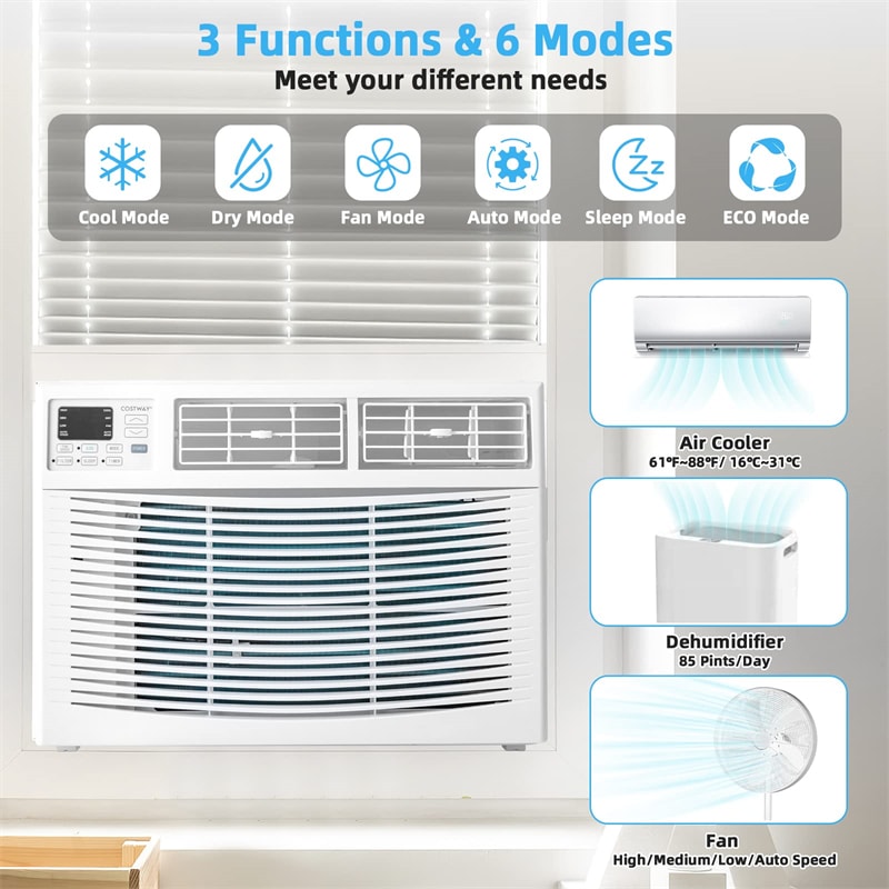 15000 BTU Quiet Window Air Conditioner Cools 450 Sq.Ft. Energy Efficient 3-in-1 Wall AC Unit with Remote Control, Cool, Dry, Fan & ECO Modes