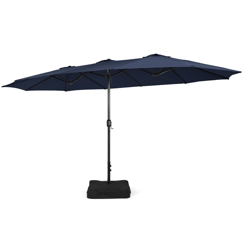 15FT Double-Sided Patio Umbrella Extra Large Outdoor Twin Market Umbrella with Crank Handle & Umbrella Base