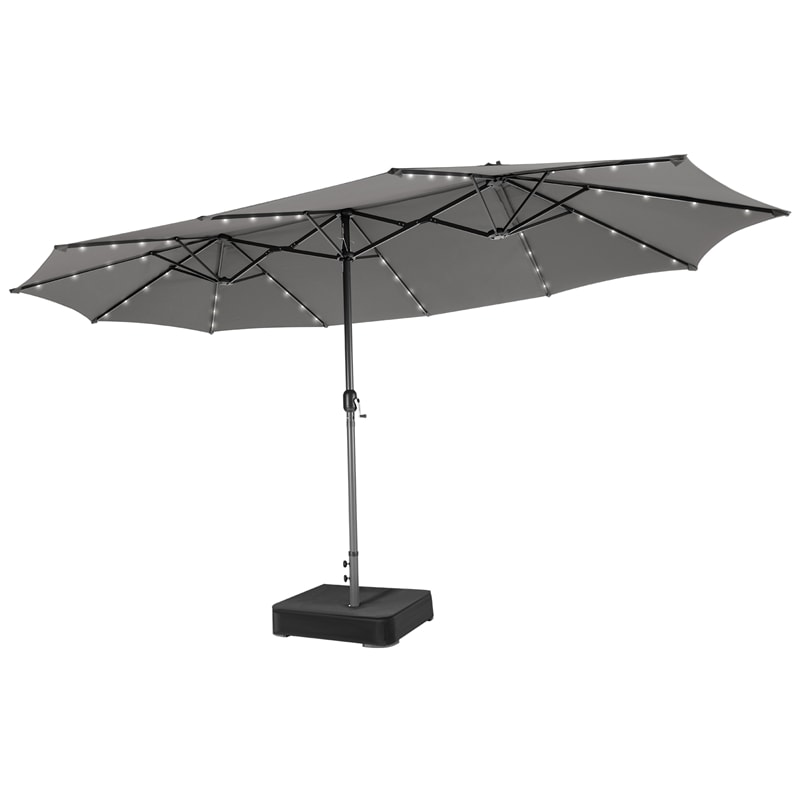 15FT Double-Sided Patio Umbrella Extra Large Outdoor Umbrella with 48 Solar LED Lights & Umbrella Base