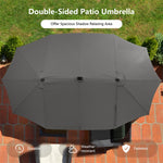 15FT Double-Sided Patio Umbrella Extra Large Outdoor Umbrella with 48 Solar LED Lights & Umbrella Base