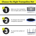 15FT Trampoline Safety Net 6 Pole Weather-Resistant Replacement Enclosure Net for Round Frame with Double-Headed Zippers, Protection Buckles