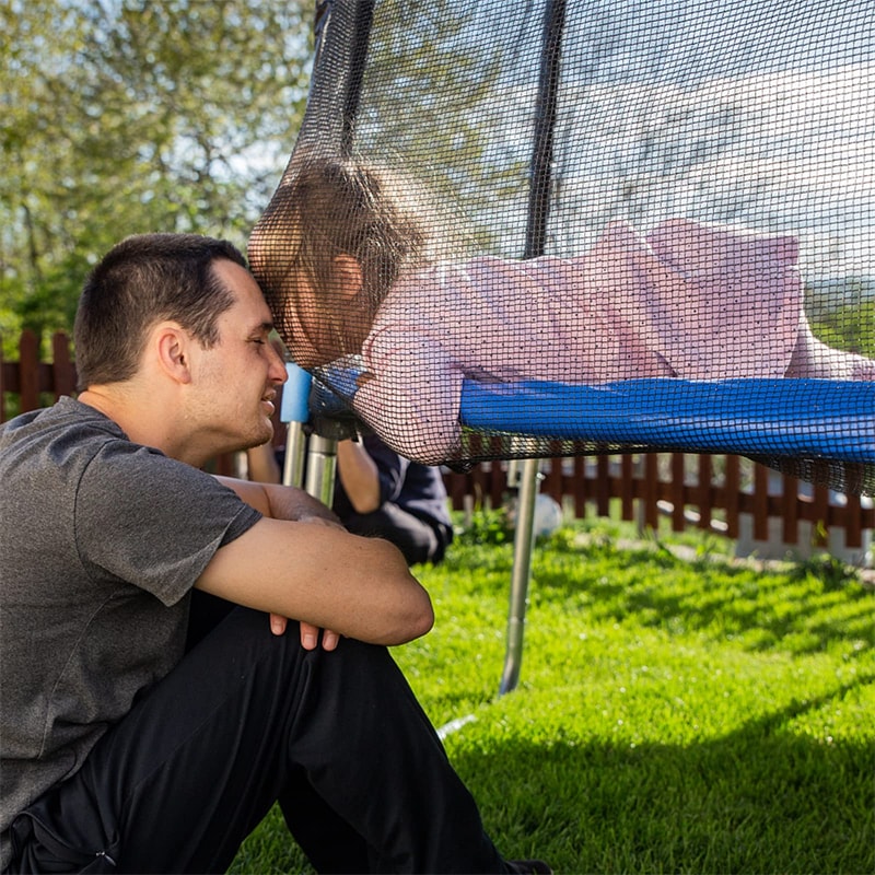 15FT Trampoline Safety Net 6 Pole Weather-Resistant Replacement Enclosure Net for Round Frame with Double-Headed Zippers, Protection Buckles