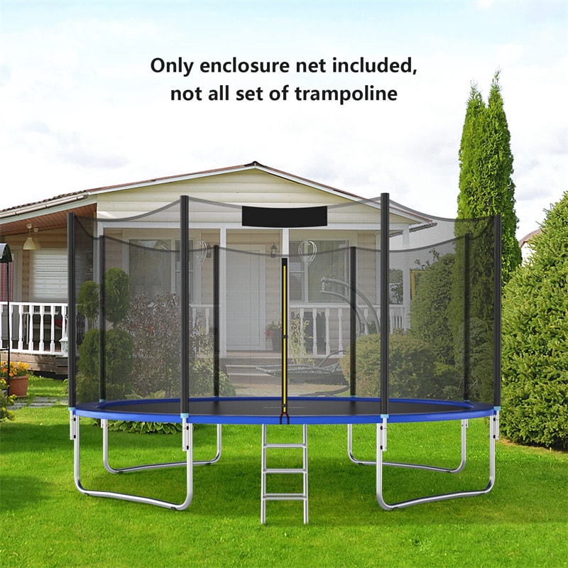 15FT Trampoline Safety Net 6 Pole Weather-Resistant Replacement Enclosure Net for Round Frame with Double-Headed Zippers, Protection Buckles