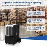 163 Pints Commercial Dehumidifier 4500 Sq.Ft Crawl Space Dehumidifier Heavy Duty Portable Industrial Dehumidifier with Pump, Drain Hose & Wheels