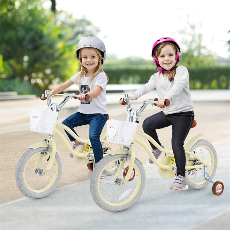 16" Kids Bike Toddler Bicycle with Training Wheels, Adjustable Seat & Removable Basket, Boys Girls Bike for 3-8 Years Old