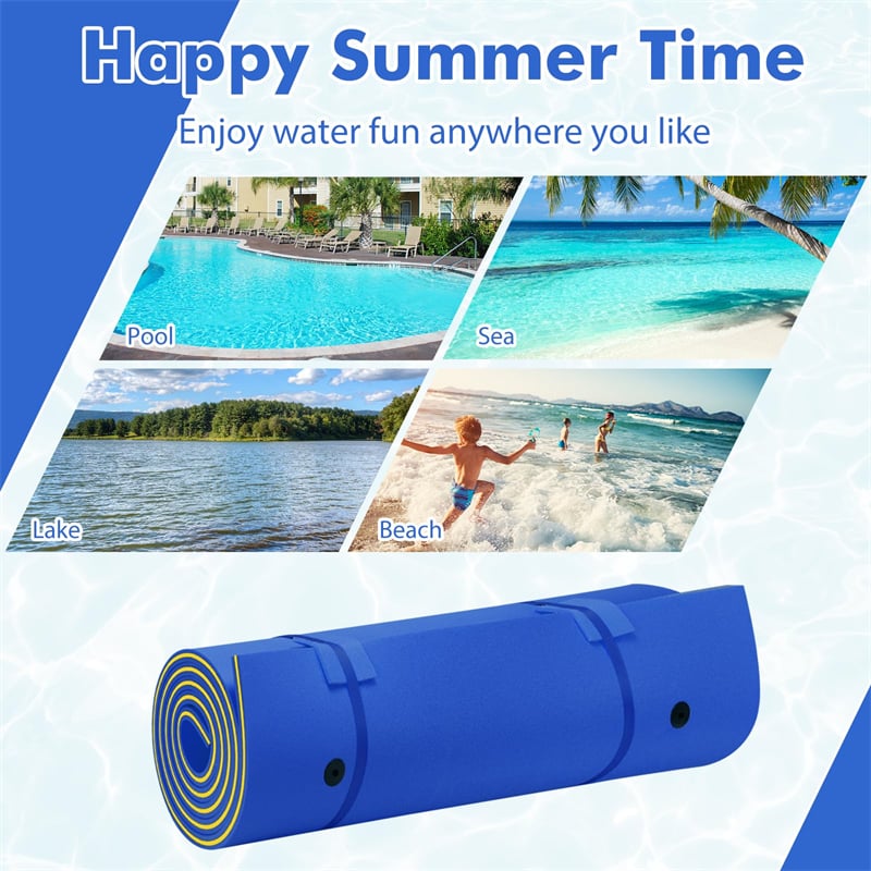 18' x 6' Floating Water Pad 3 Layer Tear-Resistant XPE Floating Foam Mat with Rolling Pillow for Lake Pool Beach Water Recreation