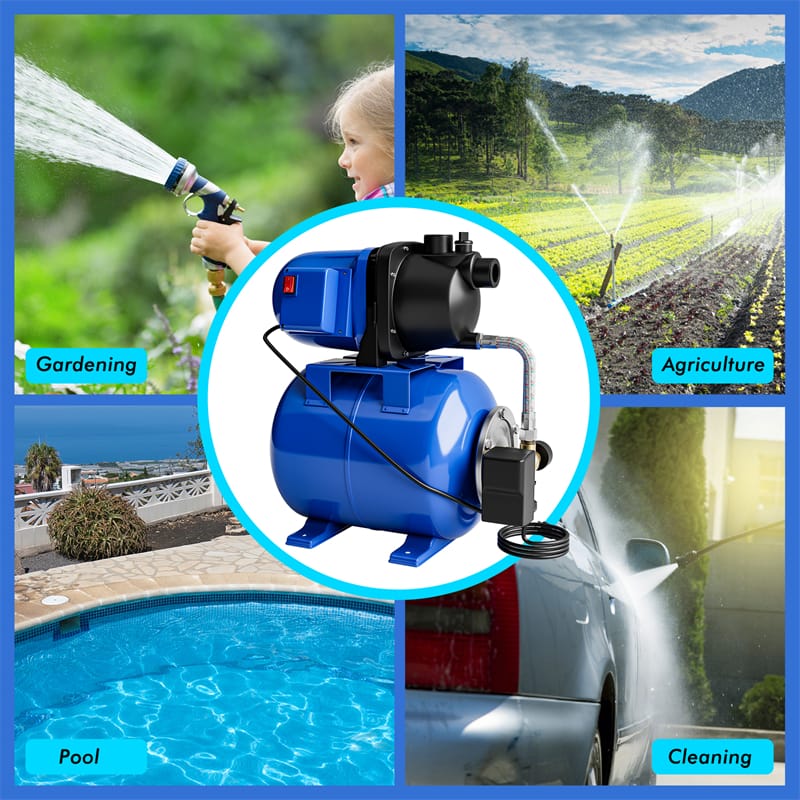 1.6HP Shallow Well Pump & Pressure Tank 1000GPH Home Garden Irrigation Booster Jet Pump 164 FT Stainless Steel Water Booster Pump