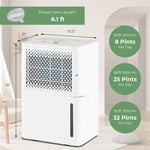 32 Pint Portable Dehumidifier for Home Basements, 2000 Sq. Ft Quite Dehumidifier with Drain Hose & 3 Modes 24H Timer