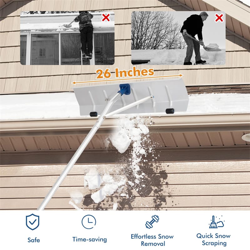 20FT Extendable Snow Roof Rake Large Aluminum Snow Shovel Lightweight Snow Removal Tool with Non-Slip Handle