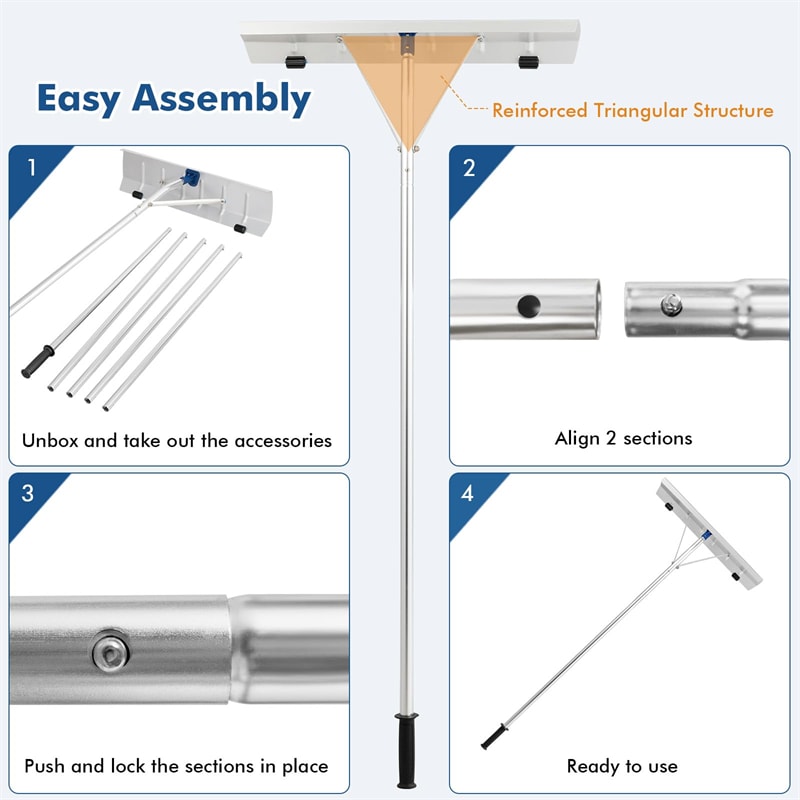 20FT Extendable Snow Roof Rake Large Aluminum Snow Shovel Lightweight Snow Removal Tool with Non-Slip Handle