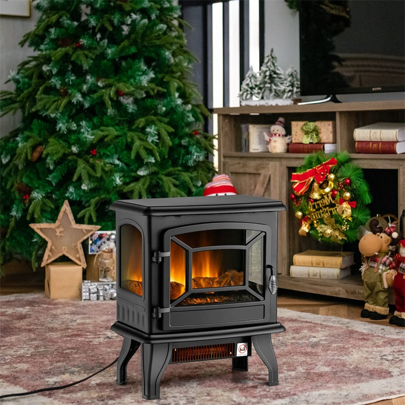 20" Electric Fireplace Stove Freestanding Fireplace Infrared Heater 1400W with Adjustable Thermostat & Realistic Flame Effect