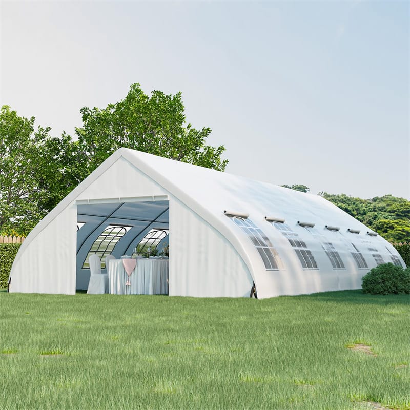 20' x 40' Heavy Duty Party Tent Large White Event Tent with Sidewalls, Zippered Doors & 12 Windows, Peach Shaped Outdoor Wedding Tent for Patio Yard