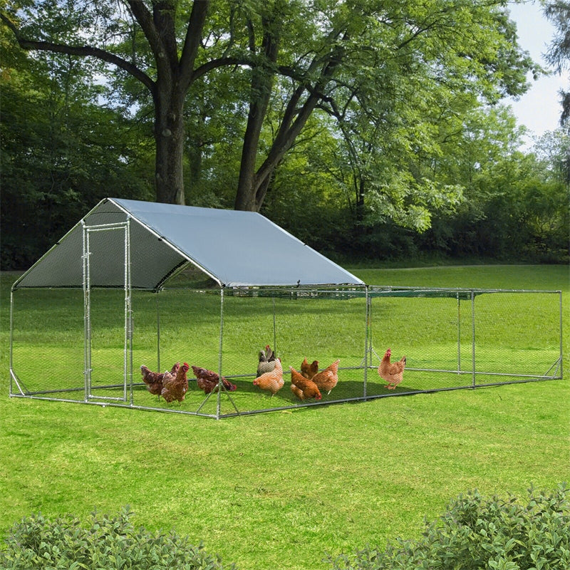 20ft Large Metal Chicken Coop Walk-in Chicken Run Poultry Cage Outdoor Farm Hen Rabbit Run House with All-weather Cover