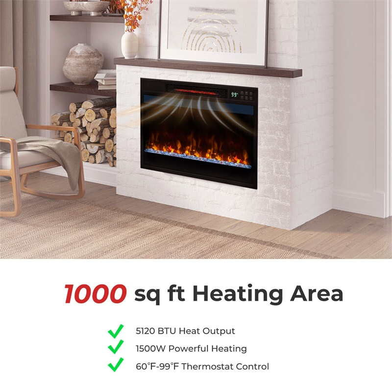 23" Infrared Quartz Fireplace Insert 1500W Electric Fireplace Heater with Remote Control & 6 Flame Modes