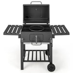 24" Heavy Duty Charcoal Grill Outdoor BBQ Grill with 2 Foldable Side Tables, Storage Shelf & 2 Wheels for Picnic Party Camping Backyard