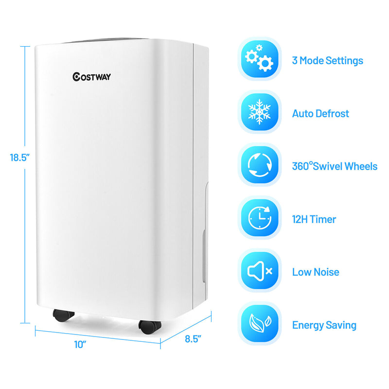 24 Pints Portable Dehumidifier 1500 Sq. Ft Dehumidifier for Home Basements with Auto/Manual Drainage & 4 Wheels