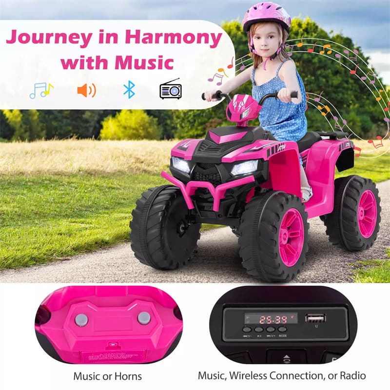 24V Kids Ride On ATV Electric ATV 4-Wheeler with Soft Start, LED Lights & Wireless Connection, Battery Powered Quad Car for 3-8 Boys & Girls