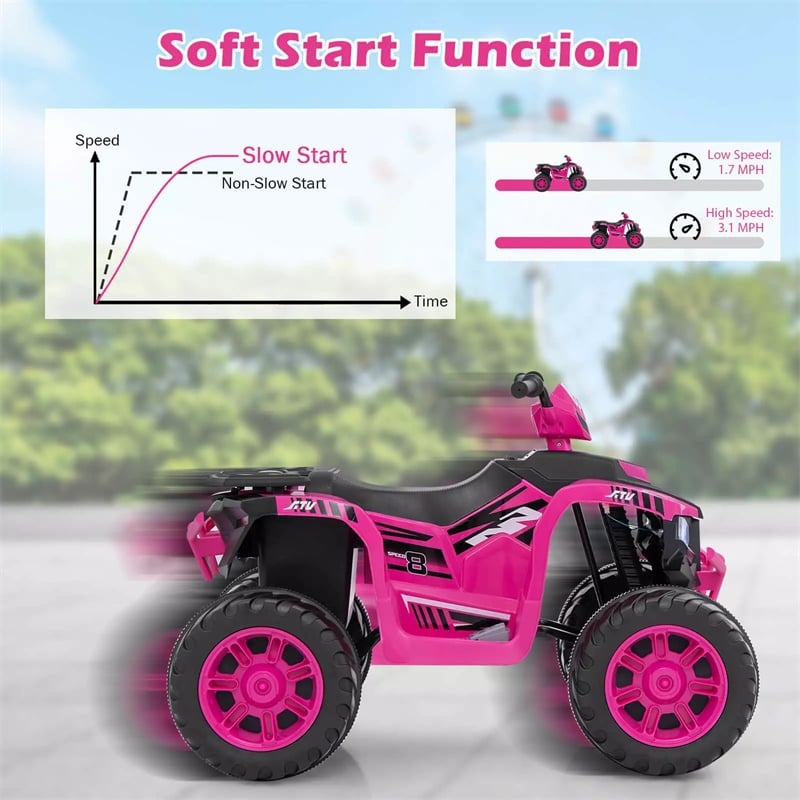 24V Kids Ride On ATV Electric ATV 4-Wheeler with Soft Start, LED Lights & Wireless Connection, Battery Powered Quad Car for 3-8 Boys & Girls