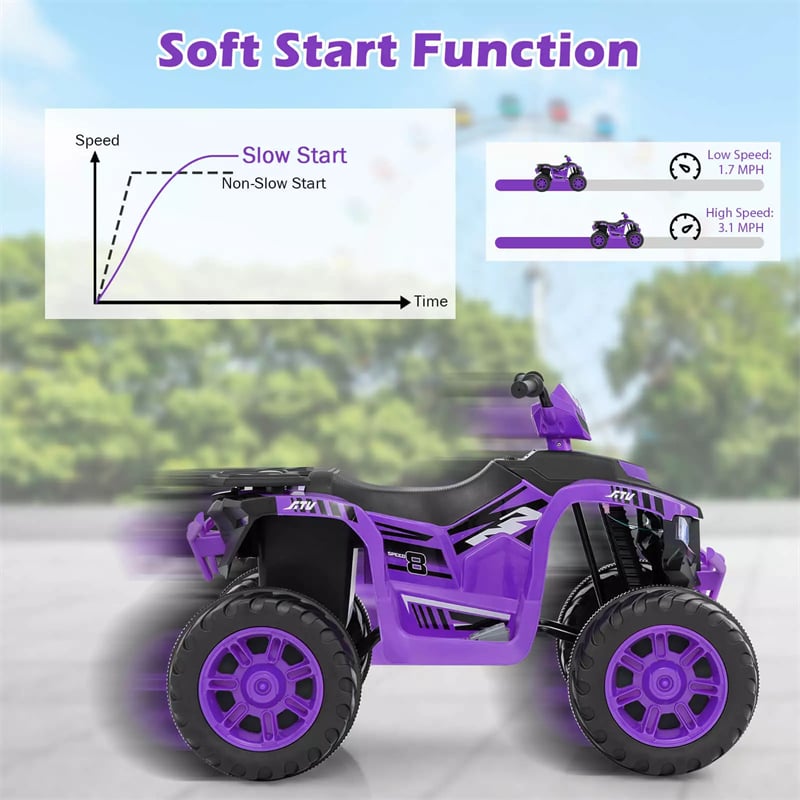 24V Kids Ride On ATV Electric ATV 4-Wheeler with Soft Start, LED Lights & Wireless Connection, Battery Powered Quad Car for 3-8 Boys & Girls