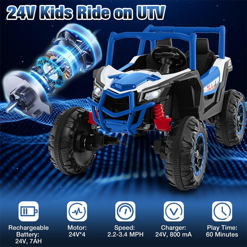 24V Kids UTV 2-Seater 4WD/2WD Switchable Electric Ride on Car with Remote Control, 4 x 100W Powerful Engine, Music, High/Low Speed