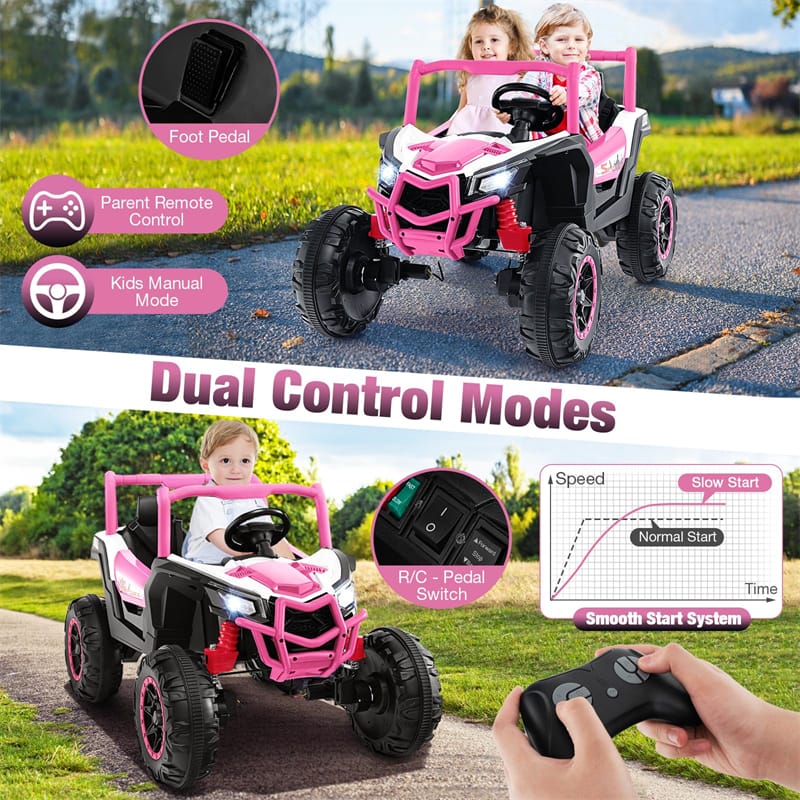 24V Kids UTV 2-Seater 4WD/2WD Switchable Electric Ride on Car with Remote Control, 4 x 100W Powerful Engine, Music, High/Low Speed