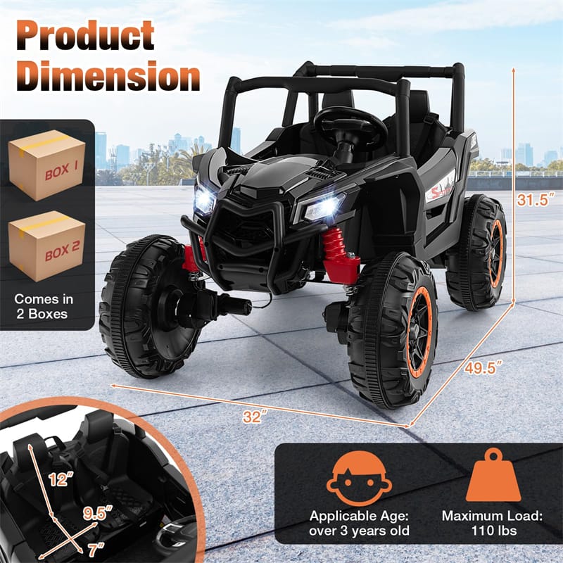 24V Kids UTV 2-Seater 4WD/2WD Switchable Electric Ride on Car with Remote Control, 4 x 100W Powerful Engine, Music, High/Low Speed