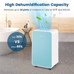 2500 Sq. Ft Dehumidifier for Home Basement, 32 Pints Portable Quiet Dehumidifier with Sleep Mode,  24H Timer & Drain Hose