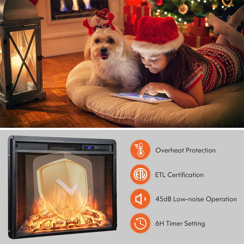 26 Inch Electric Fireplace Insert 750W/1500W Wall Recessed Fireplace Heater with Adjustable Flame Effect, Remote Control & LED Screen