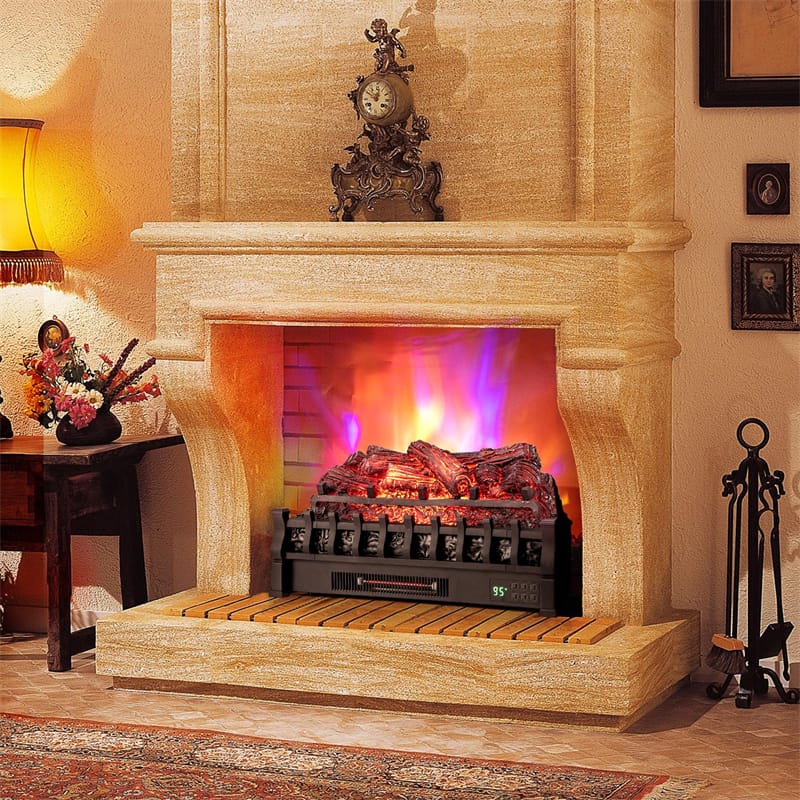 26” Infrared Quartz Electric Fireplace Log Heater 1500W Fireplace Insert with Realistic Pinewood Ember Bed, Remote Control & Overheat Protection