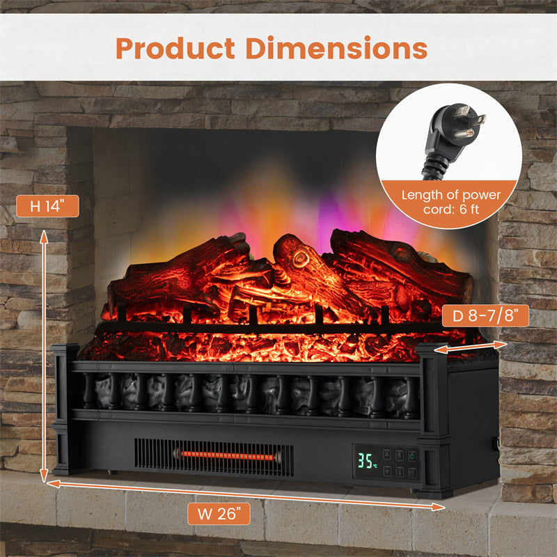 26” Electric Fireplace Log Set Heater 1500W Infrared Quartz Fireplace Insert with Remote Control & Realistic Lemonwood Ember Bed