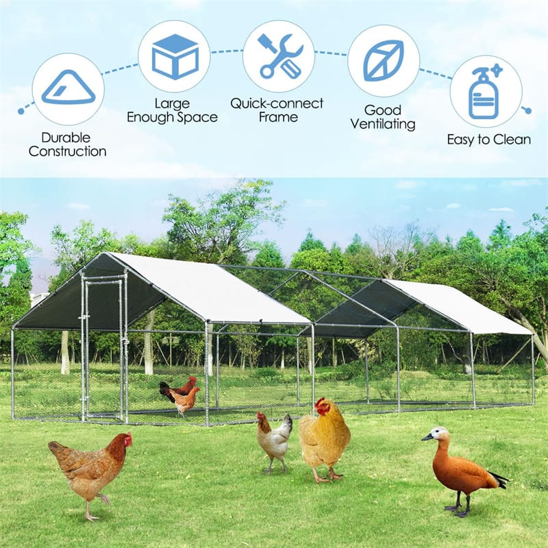 26ft Large Metal Chicken Coop Walk-in Chicken Run Poultry Rabbit Hen Run House Shade Cage with Waterproof & UV Resistant PE Cover for Backyard Farm