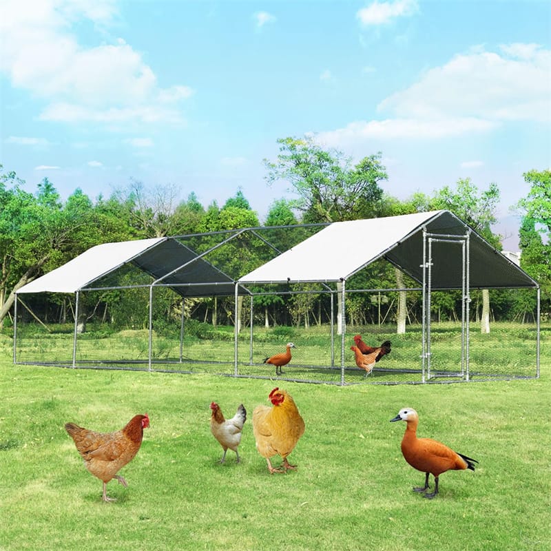 26ft Large Metal Chicken Coop Walk-in Chicken Run Poultry Rabbit Hen Run House Shade Cage with Waterproof & UV Resistant PE Cover for Backyard Farm