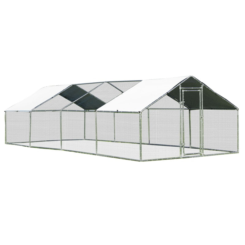 26ft Large Metal Chicken Coop Walk-in Chicken Run Poultry Rabbit Hen Run House Shade Cage with Waterproof & UV Resistant PE Cover for Backyard Farm