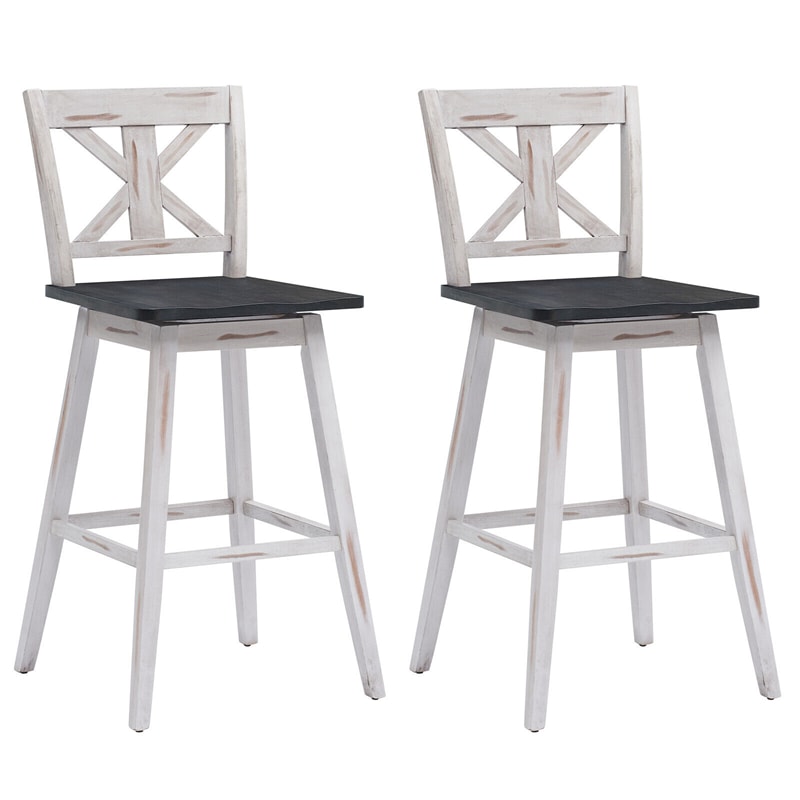 29" Wooden Bar Stools Set of 2 Swivel Counter Height Dining Chairs with Non-Slip Foot Pads