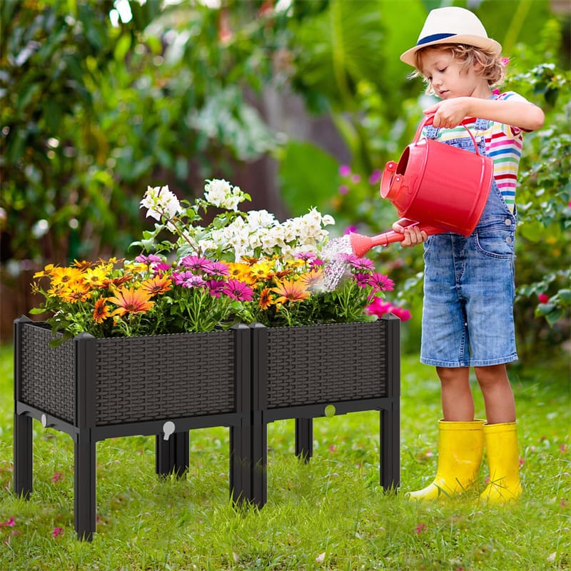 2 PCS Plastic Raised Garden Bed Elevated Planter Box Kit for Flower Vegetable Growing with Self-Watering System & Removable Legs